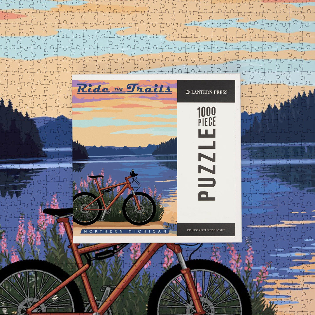 Northern Michigan, Bike and Lake, Ride the Trails, Jigsaw Puzzle Puzzle Lantern Press 