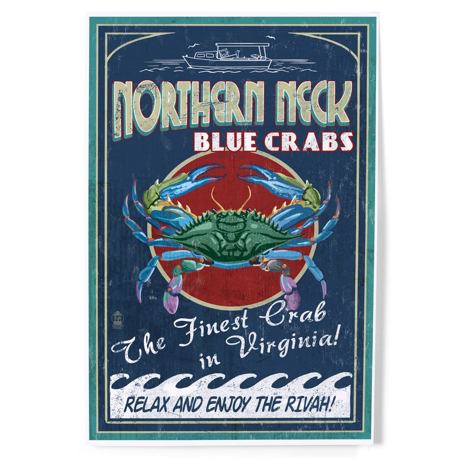 Northern Neck, Virginia, Blue Crab Vintage Sign, Art & Giclee Prints Art Lantern Press 