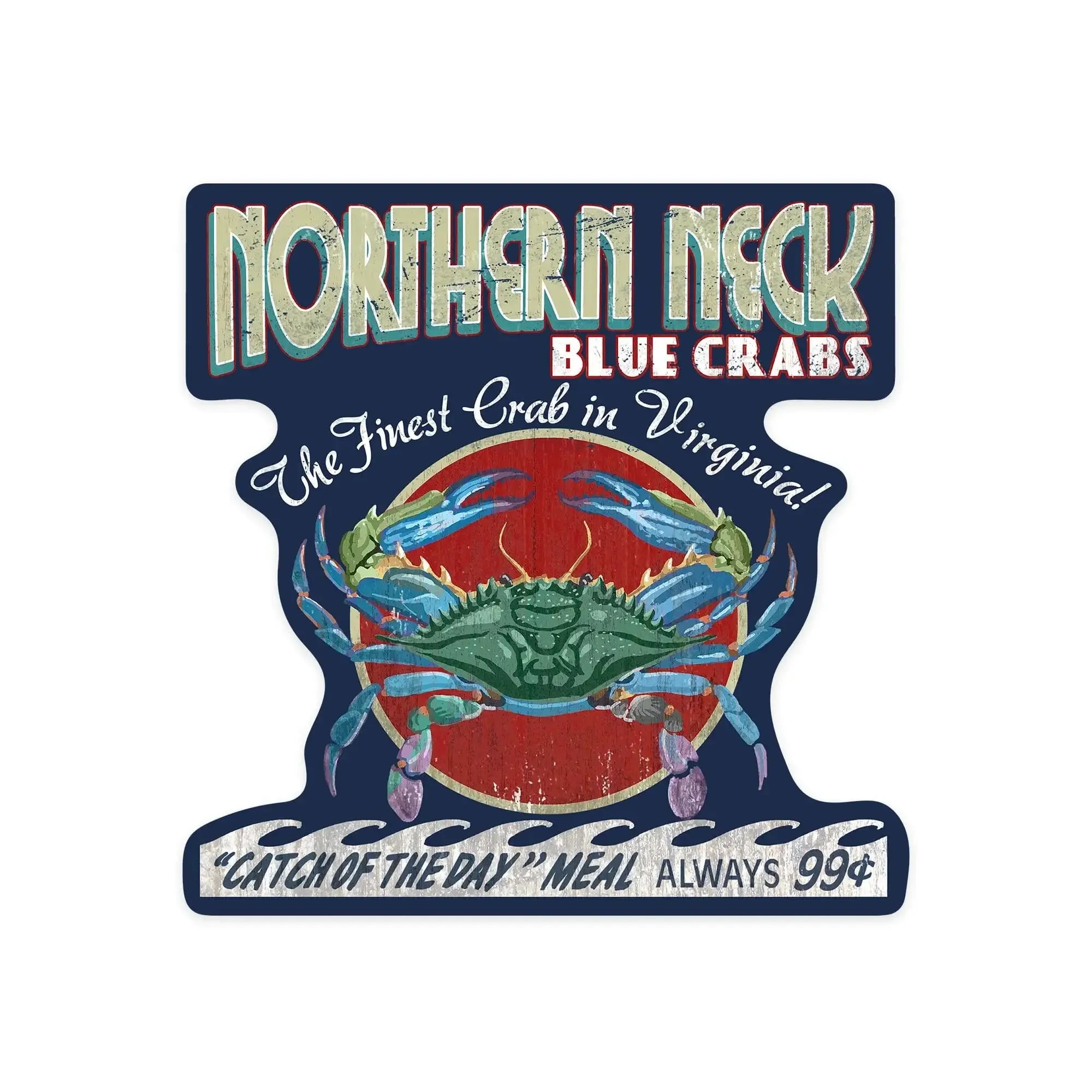 Northern Neck, Virginia, Blue Crab Vintage Sign, Contour, Vinyl