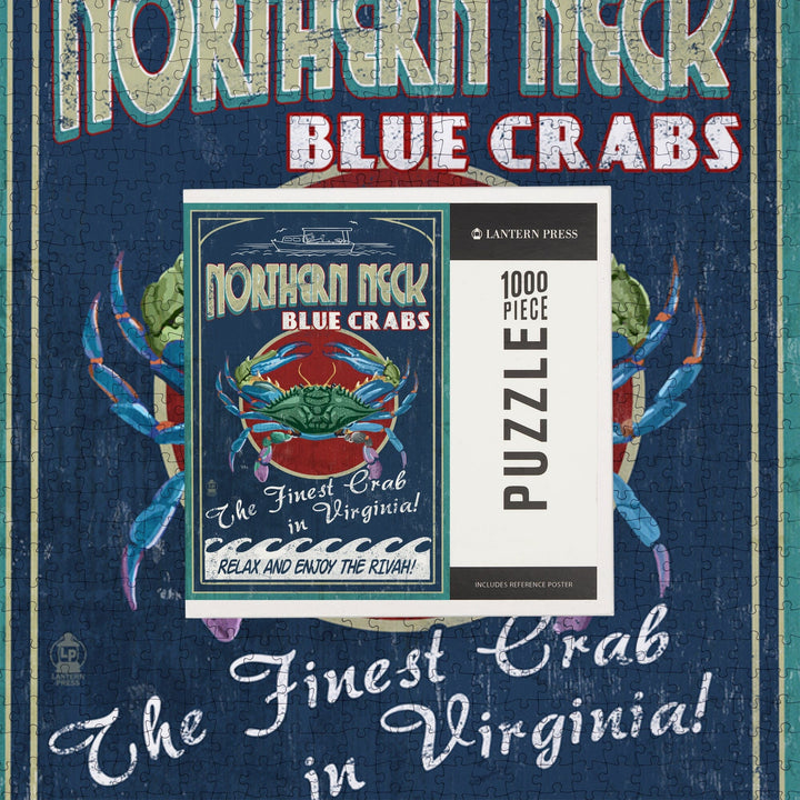 Northern Neck, Virginia, Blue Crab Vintage Sign, Jigsaw Puzzle Puzzle Lantern Press 