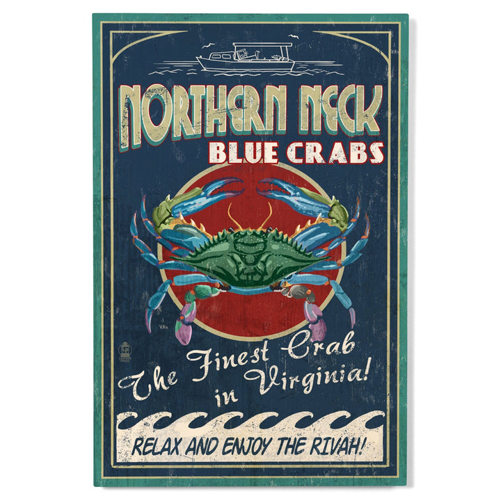 Northern Neck, Virginia, Blue Crab Vintage Sign, Lantern Press Artwork, Wood Signs and Postcards Wood Lantern Press 