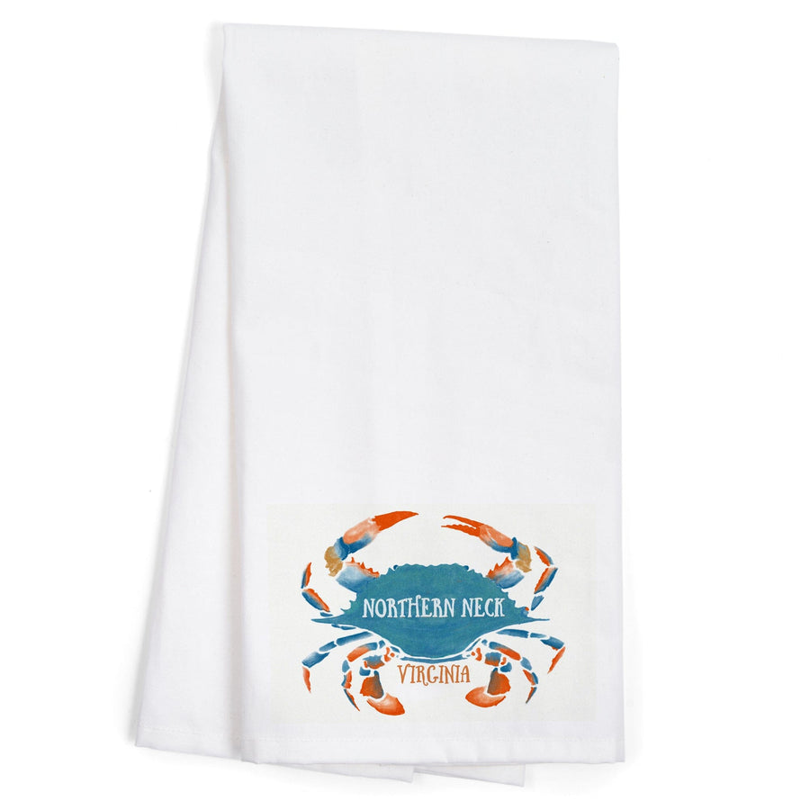 Northern Neck, Virginia, Blue Crab, Watercolor, Organic Cotton Kitchen Tea Towels Kitchen Lantern Press 