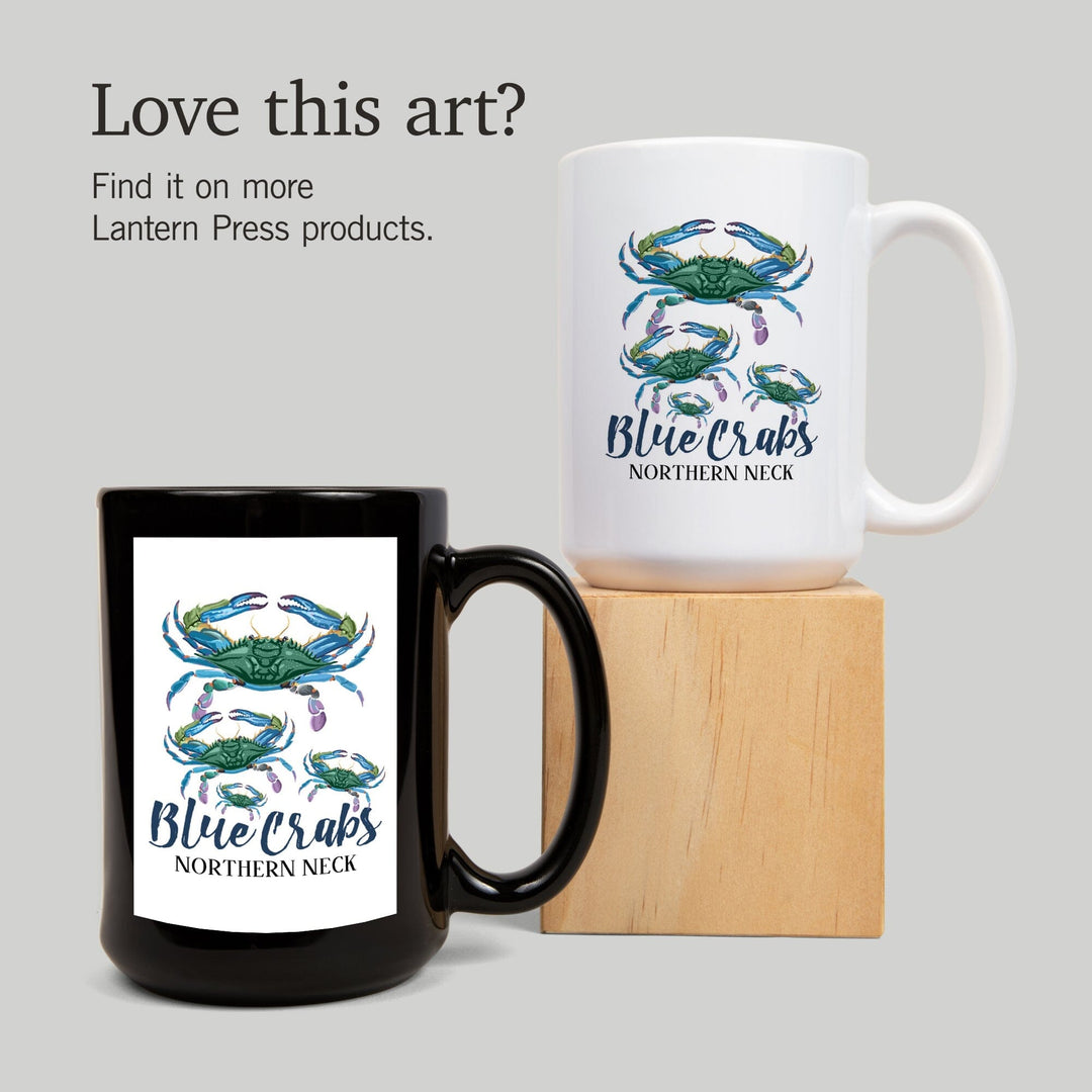 Northern Neck, Virginia, Blue Crabs, Pattern, Contour, Lantern Press Artwork, Ceramic Mug Mugs Lantern Press 