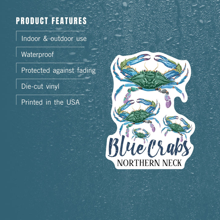 Northern Neck, Virginia, Blue Crabs, Pattern, Contour, Lantern Press Artwork, Vinyl Sticker Sticker Lantern Press 