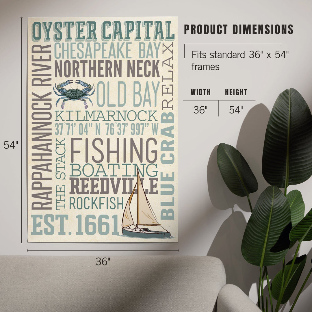 Northern Neck, Virginia, Chesapeake Bay, Oyster Capital, Typography, Art & Giclee Prints Art Lantern Press 