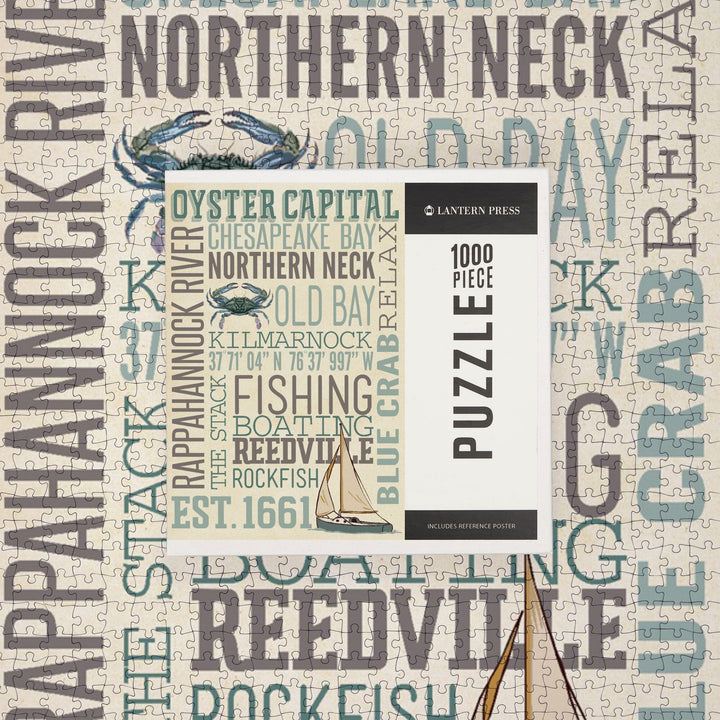 Northern Neck, Virginia, Chesapeake Bay, Oyster Capital, Typography, Jigsaw Puzzle Puzzle Lantern Press 