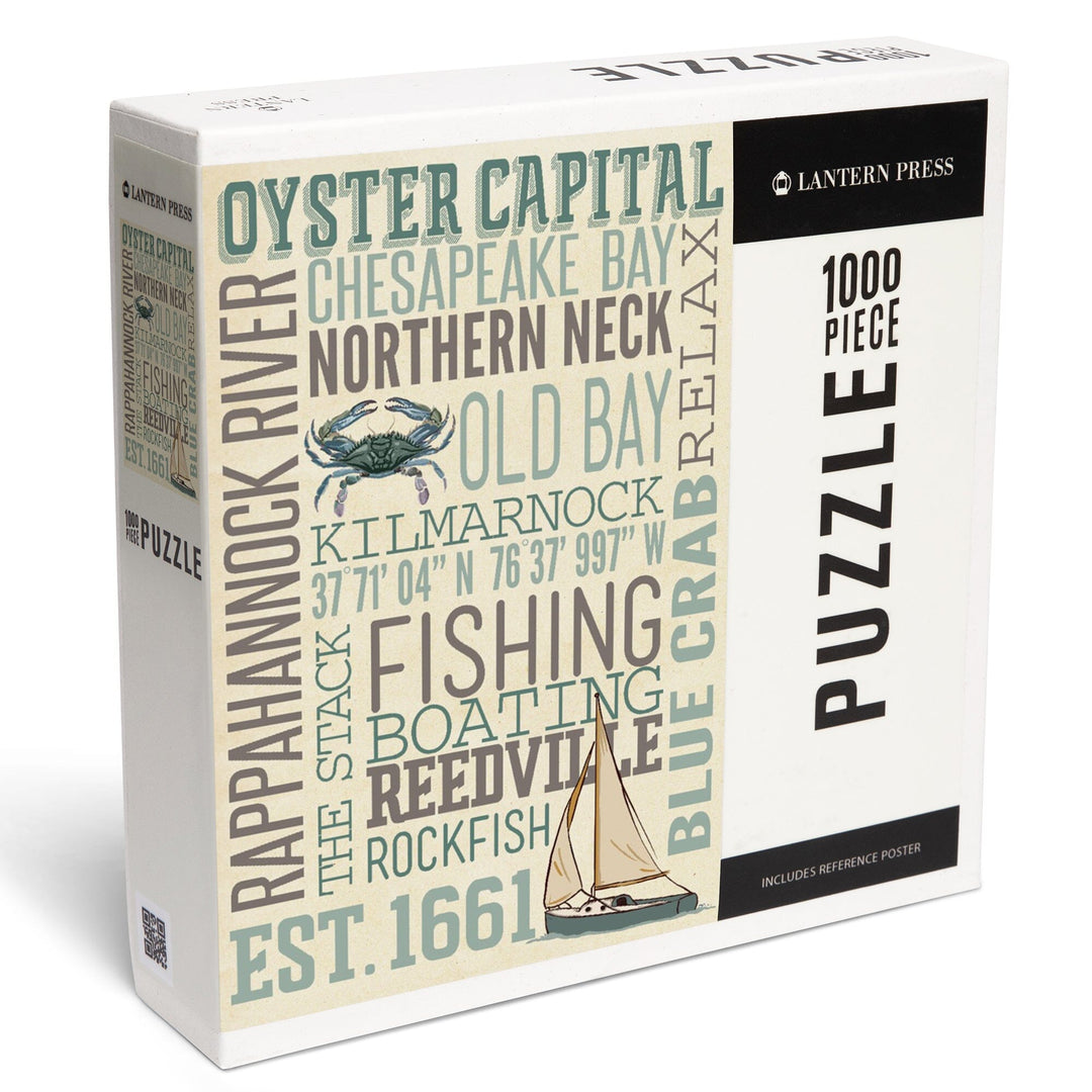 Northern Neck, Virginia, Chesapeake Bay, Oyster Capital, Typography, Jigsaw Puzzle Puzzle Lantern Press 