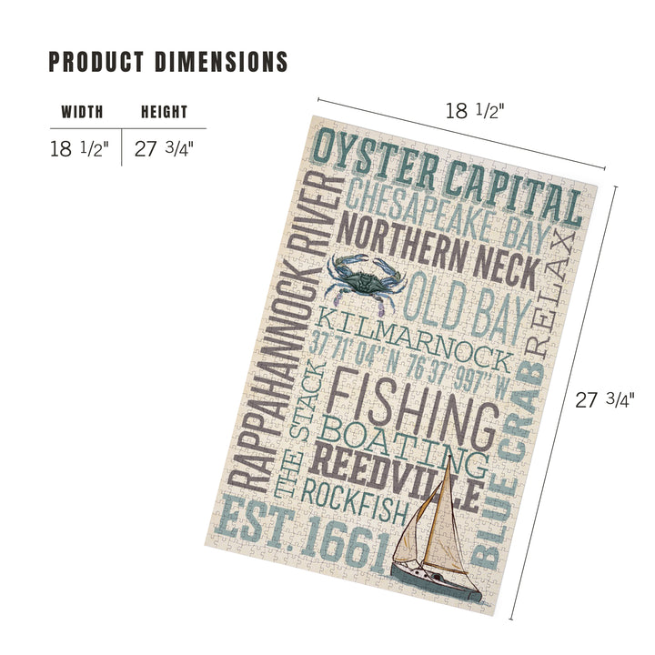 Northern Neck, Virginia, Chesapeake Bay, Oyster Capital, Typography, Jigsaw Puzzle Puzzle Lantern Press 