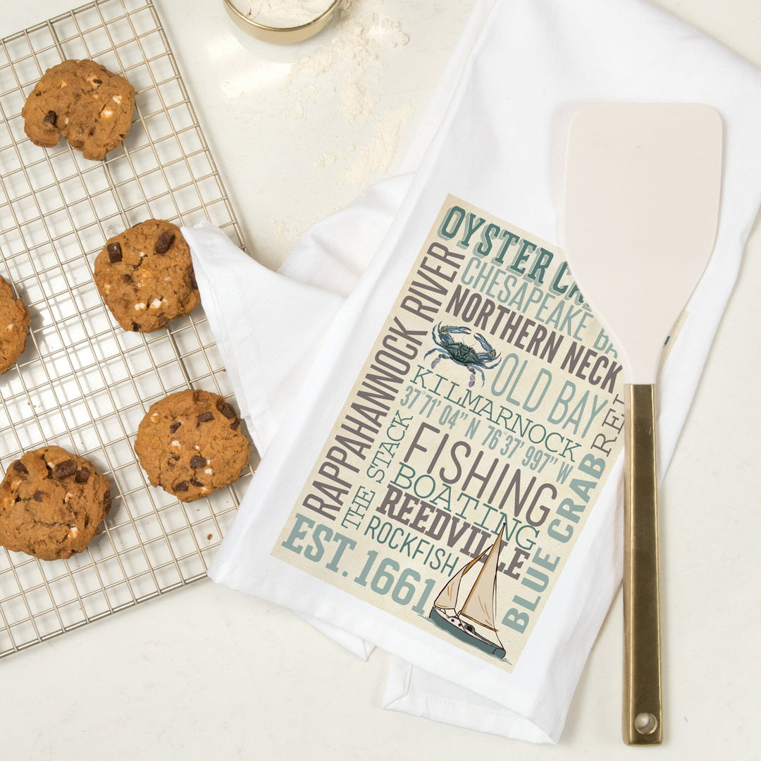 Northern Neck, Virginia, Chesapeake Bay, Oyster Capital, Typography, Organic Cotton Kitchen Tea Towels Kitchen Lantern Press 