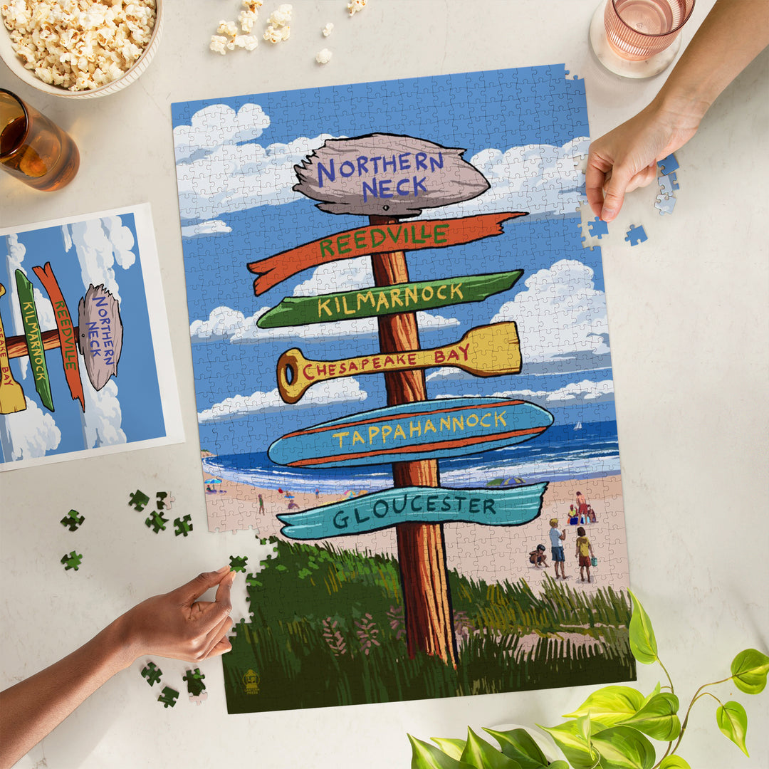Northern Neck, Virginia, Destination Signpost, Jigsaw Puzzle Puzzle Lantern Press 