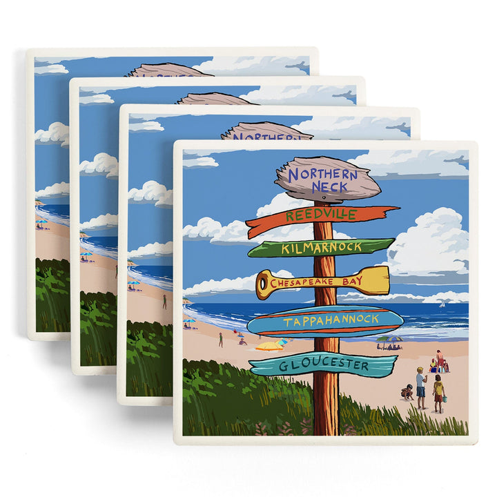 Northern Neck, Virginia, Destination Signpost, Lantern Press Artwork, Coaster Set Coasters Lantern Press 