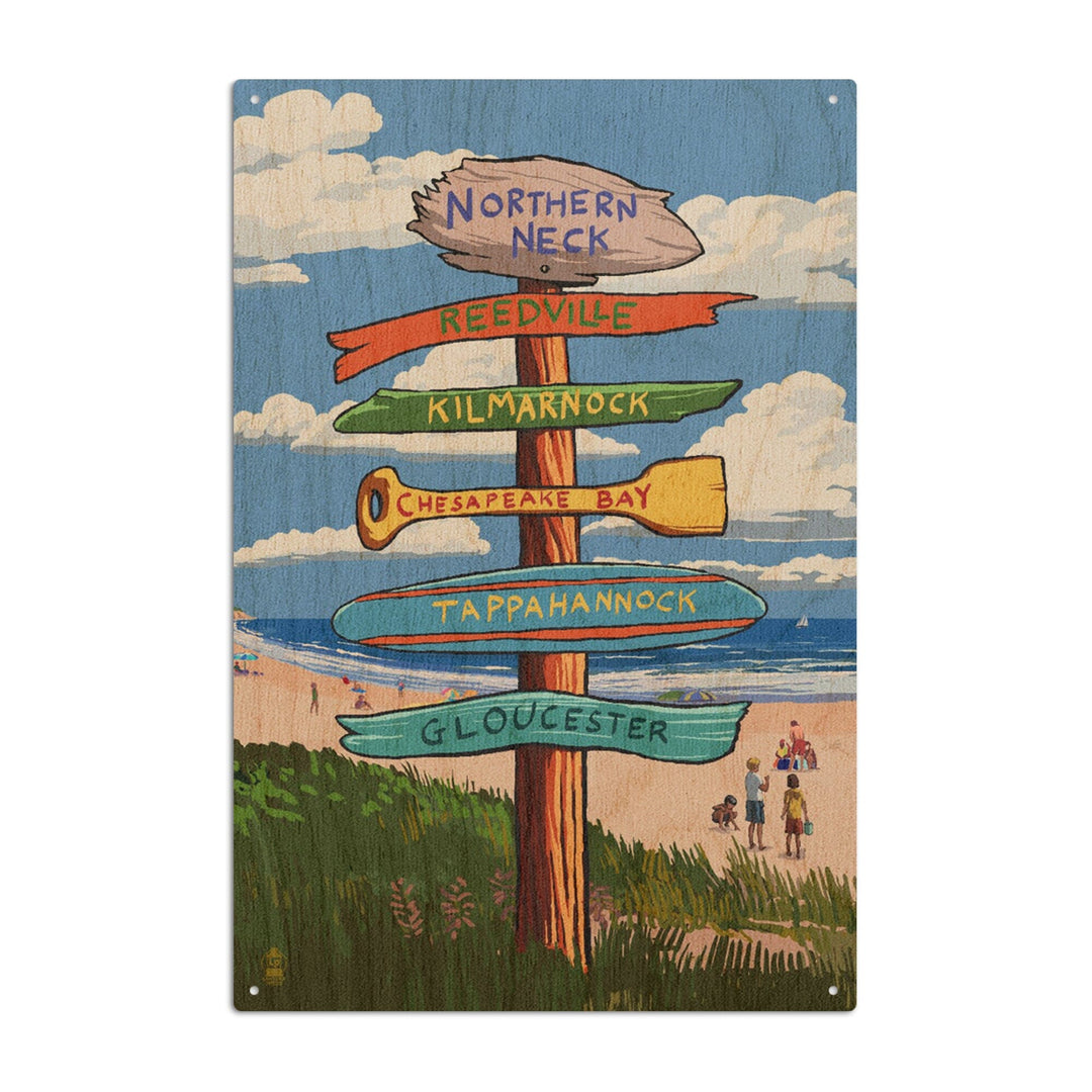 Northern Neck, Virginia, Destination Signpost, Lantern Press Artwork, Wood Signs and Postcards Wood Lantern Press 10 x 15 Wood Sign 