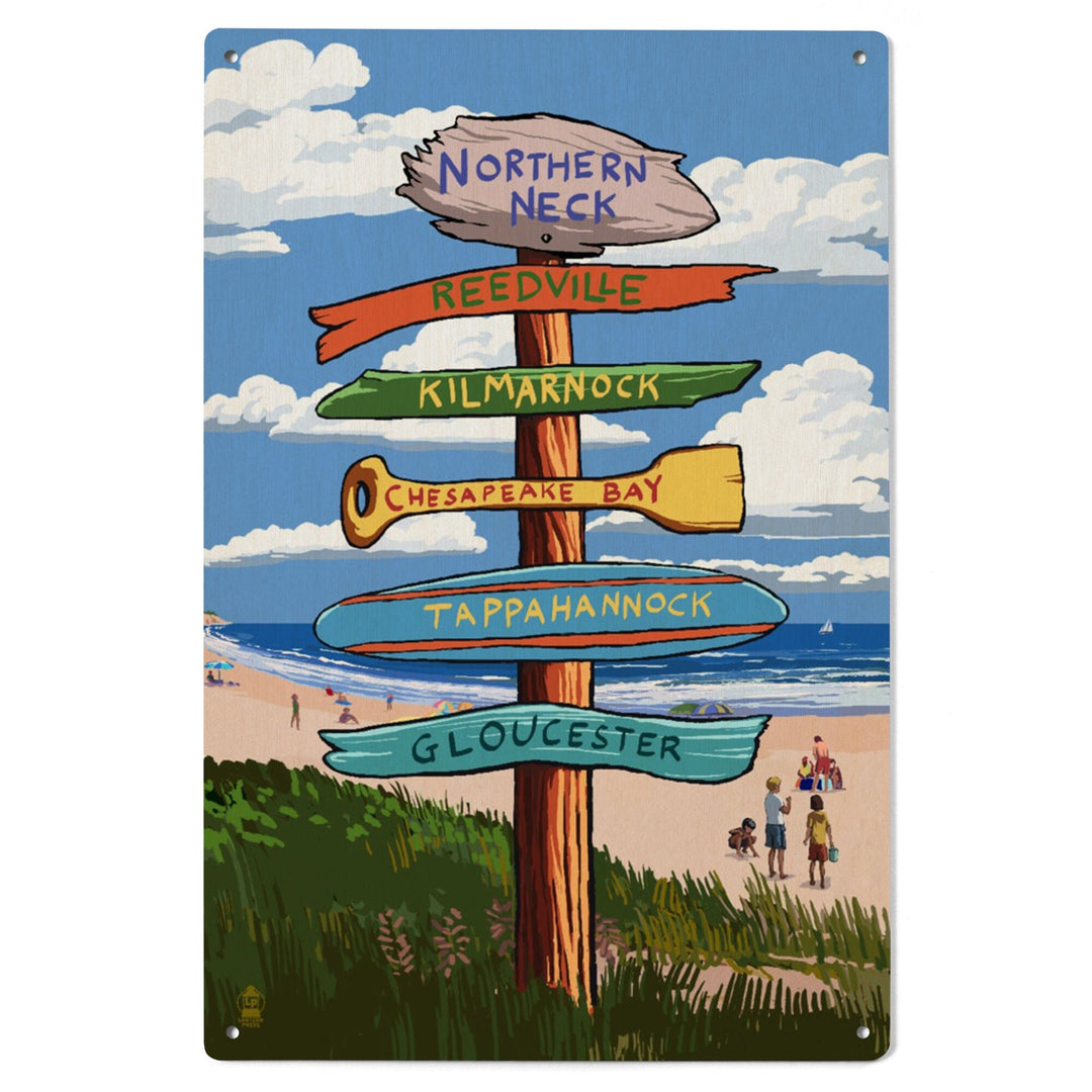 Northern Neck, Virginia, Destination Signpost, Lantern Press Artwork, Wood Signs and Postcards Wood Lantern Press 