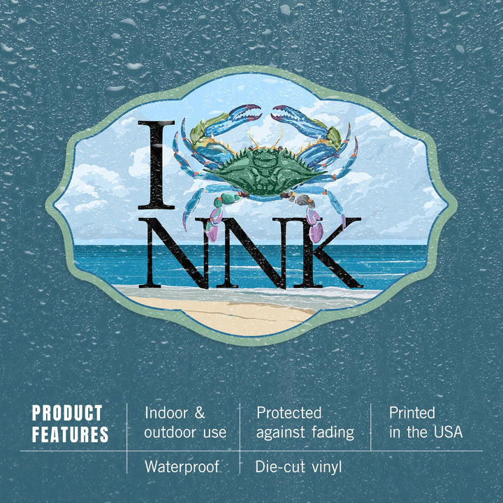 Northern Neck, Virginia, I Crab NNK, Contour, Lantern Press Artwork, Vinyl Sticker Sticker Lantern Press 