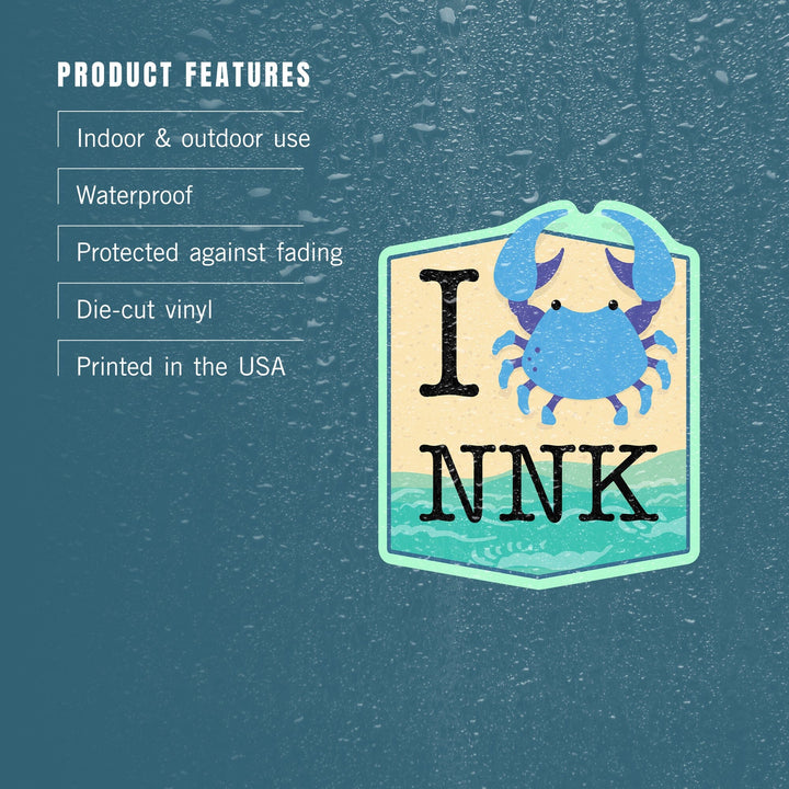 Northern Neck, Virginia, I Crab NNK, Vector, Contour, Vinyl Sticker Sticker Lantern Press 