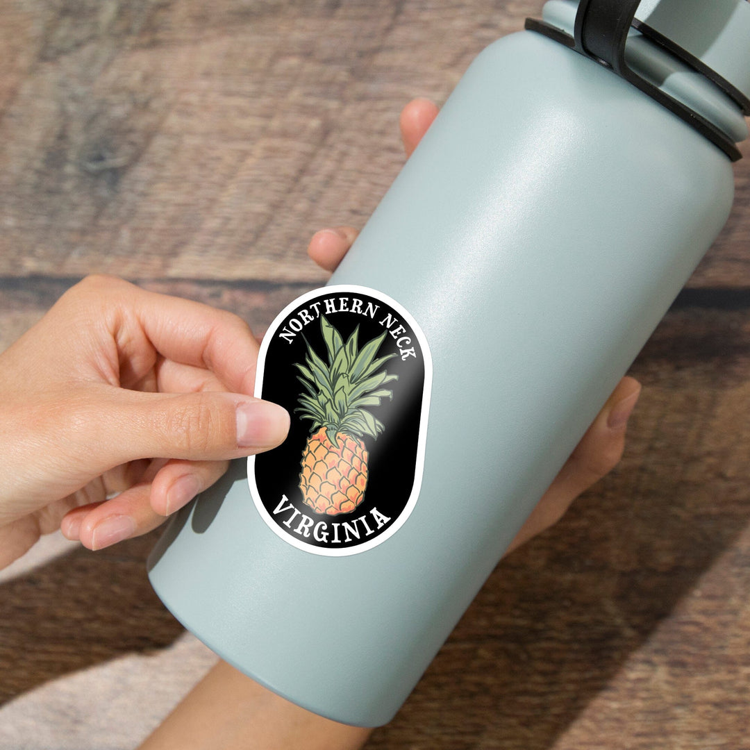 Northern Neck, Virginia, Pineapple, Contour, Vinyl Sticker Sticker Lantern Press 