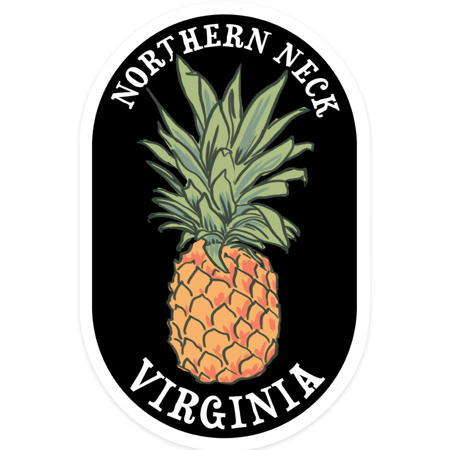 Northern Neck, Virginia, Pineapple, Contour, Vinyl Sticker Sticker Lantern Press 