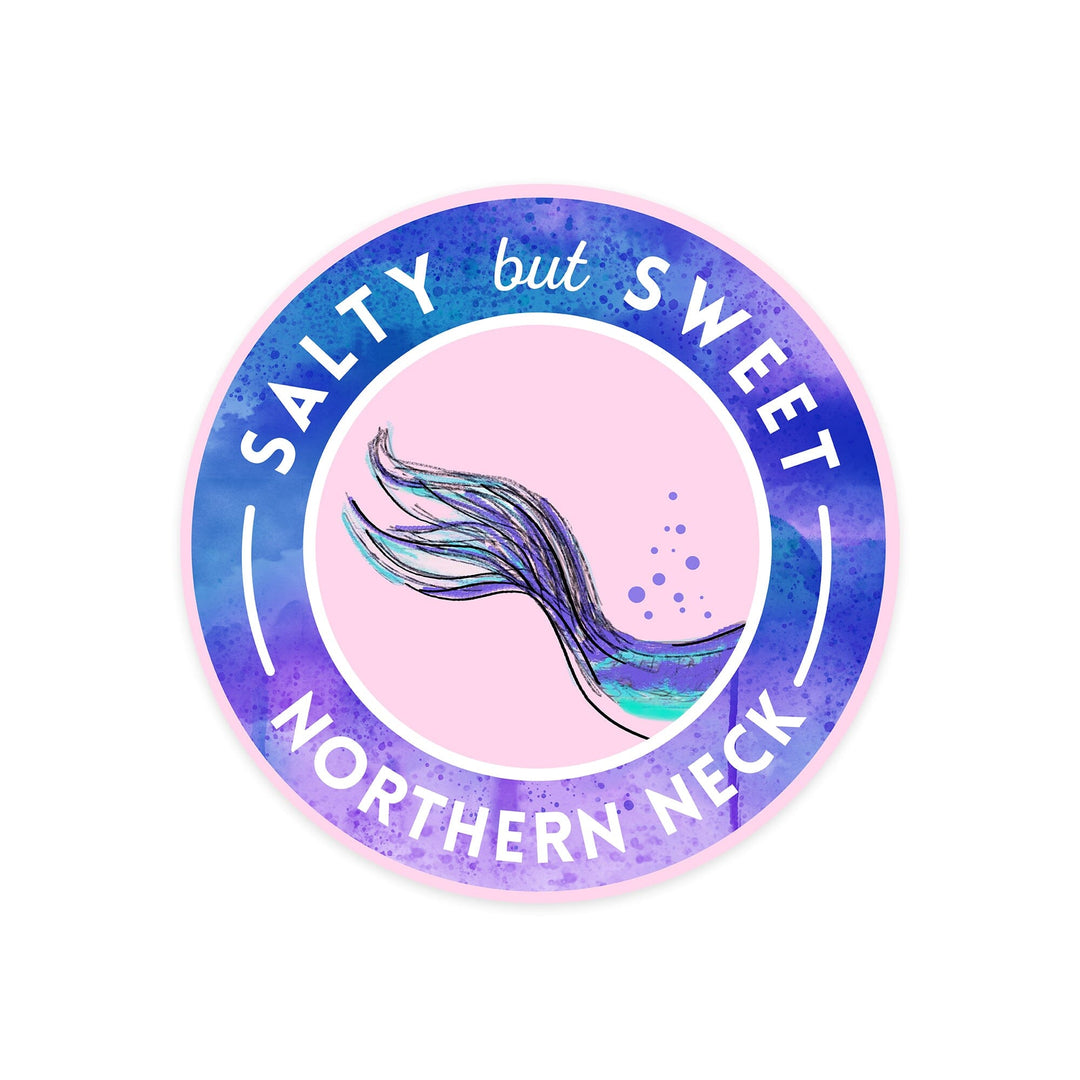 Northern Neck, Virginia, Salty But Sweet, Mermaid Tail, Contour, Lantern Press Artwork, Vinyl Sticker Sticker Lantern Press 