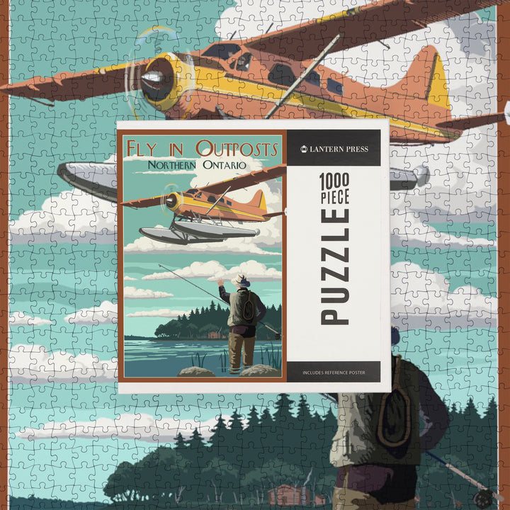 Northern Ontario, Canada, Fly in Outposts, Float Plane and Fisherman, Jigsaw Puzzle Puzzle Lantern Press 