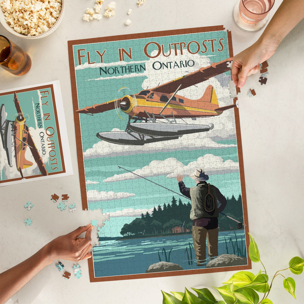 Northern Ontario, Canada, Fly in Outposts, Float Plane and Fisherman, Jigsaw Puzzle Puzzle Lantern Press 