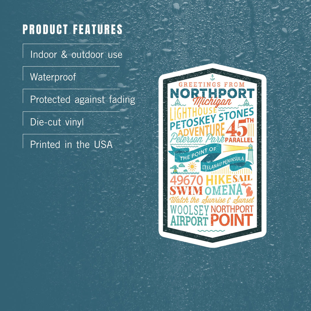 Northport, Michigan, Typography, Contour, Vinyl Sticker Sticker Lantern Press 