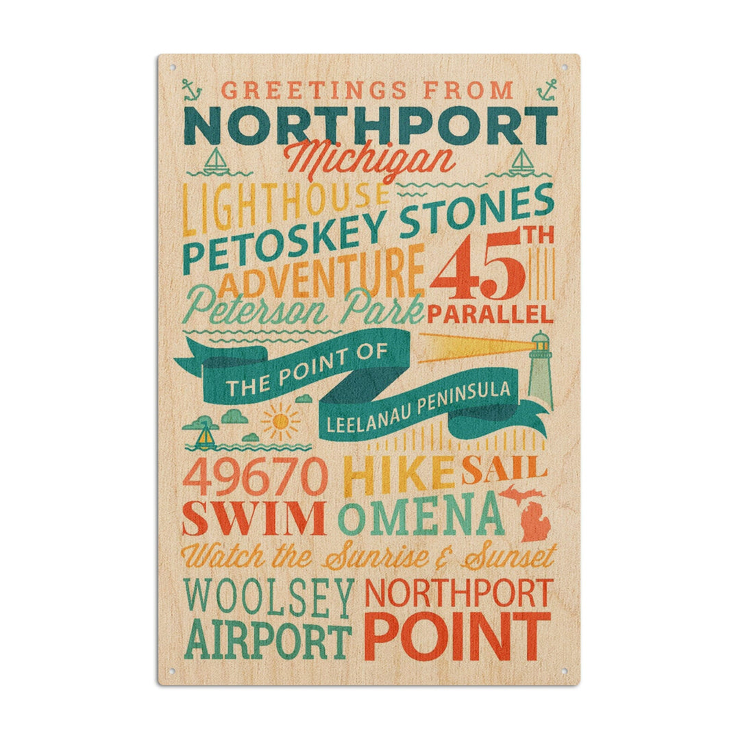 Northport, Michigan, Typography, Lantern Press Artwork, Wood Signs and Postcards Wood Lantern Press 10 x 15 Wood Sign 