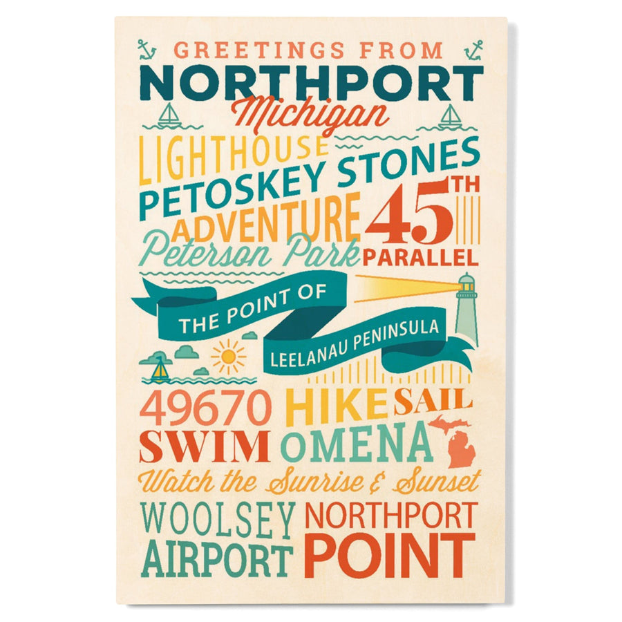 Northport, Michigan, Typography, Lantern Press Artwork, Wood Signs and Postcards Wood Lantern Press 
