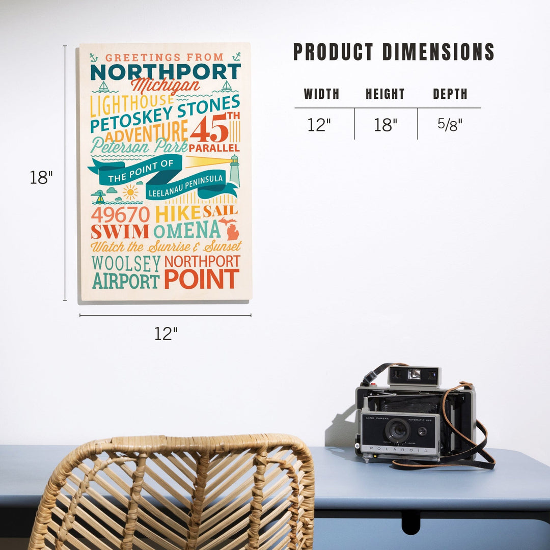Northport, Michigan, Typography, Lantern Press Artwork, Wood Signs and Postcards Wood Lantern Press 