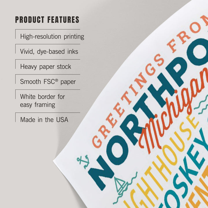 Northport, Michigan, Typography Stacked, Art & Giclee Prints Art Lantern Press 