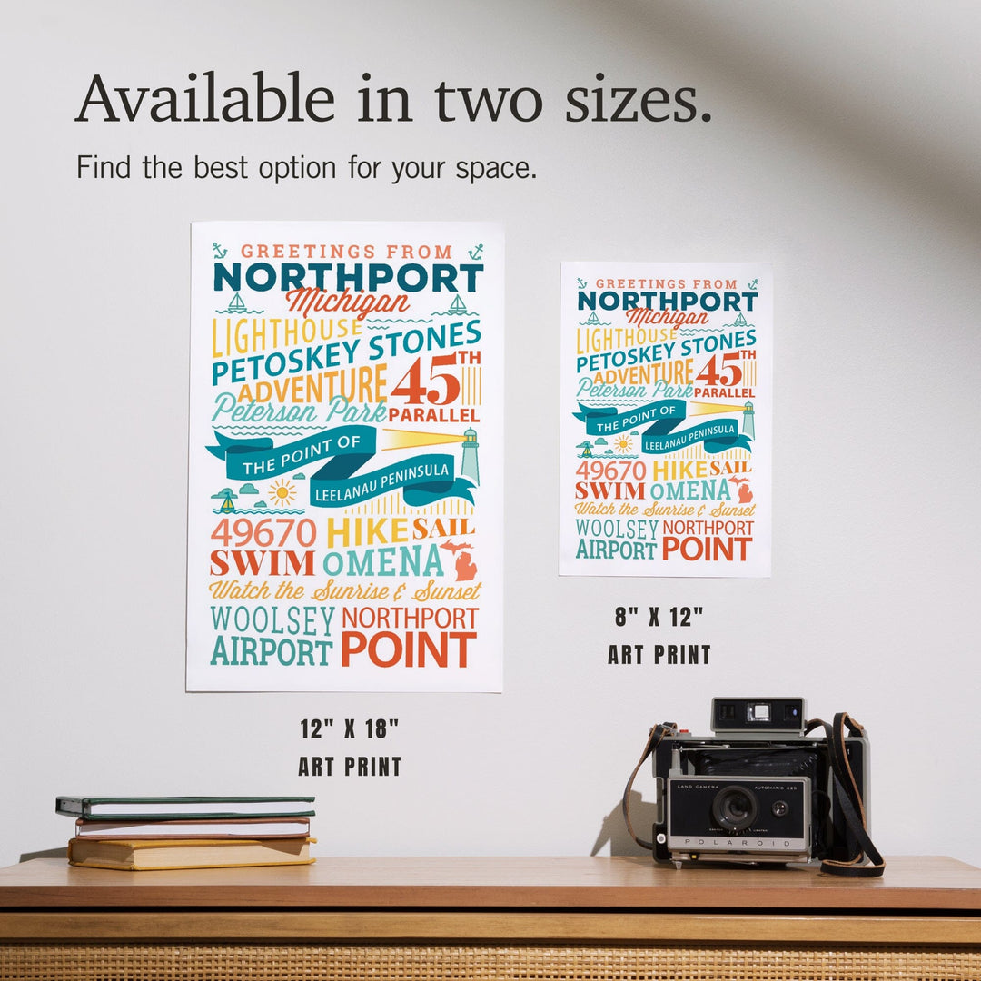 Northport, Michigan, Typography Stacked, Art & Giclee Prints Art Lantern Press 