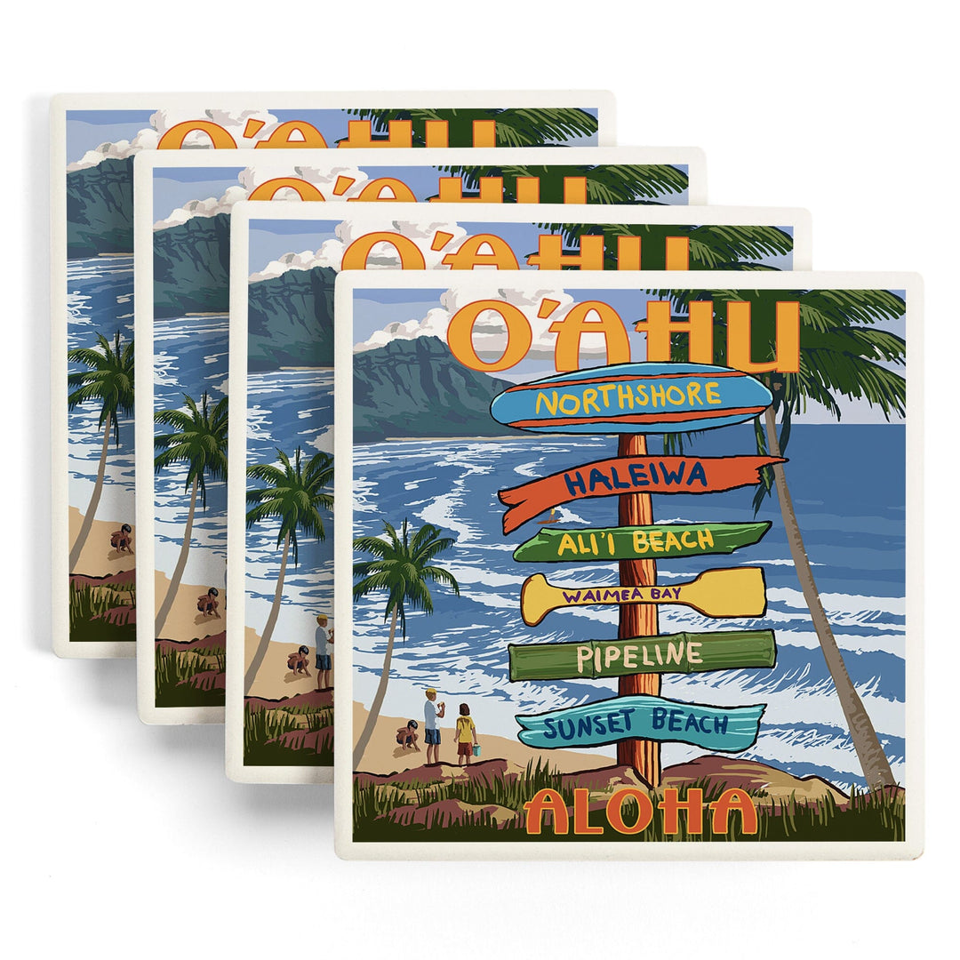 Northshore, Oahu, Hawaii, Destinations Sign, Lantern Press Artwork, Coaster Set Coasters Lantern Press 