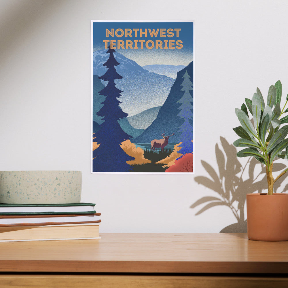 Northwest Territories, Lithograph, Elk and Mountains Scene, Art & Giclee Prints Art Lantern Press 