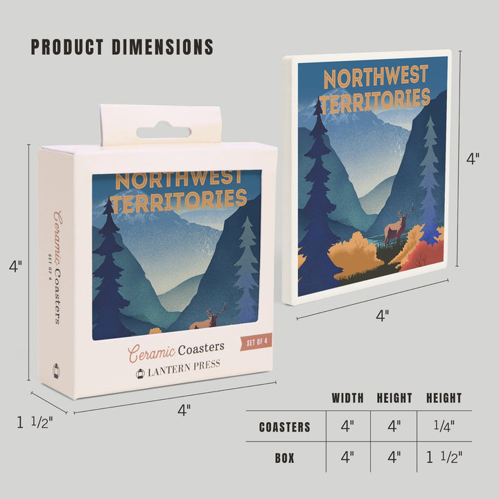 Northwest Territories, Lithograph, Elk and Mountains Scene, Coasters Coasters Lantern Press 