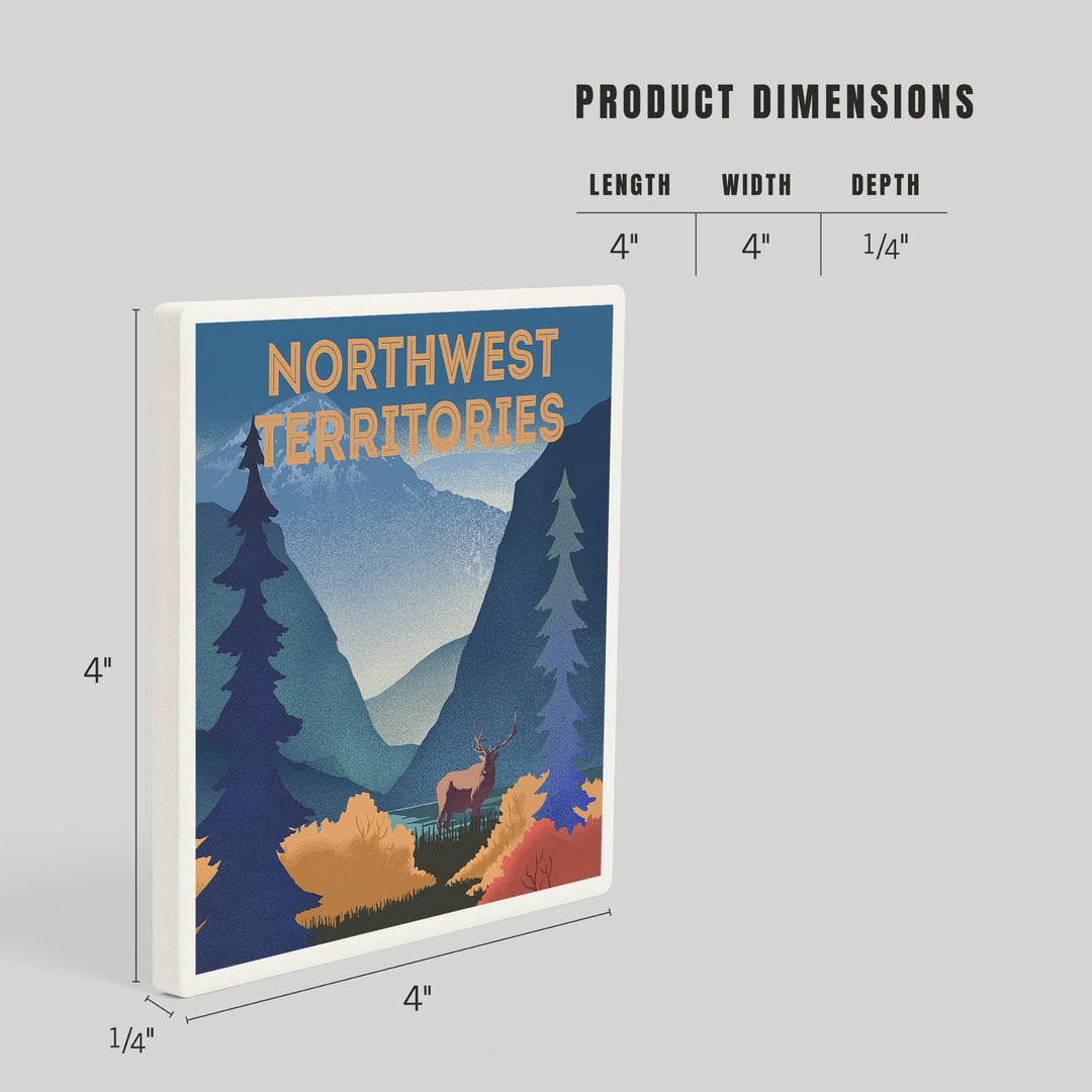 Northwest Territories, Lithograph, Elk and Mountains Scene, Coasters Coasters Lantern Press 