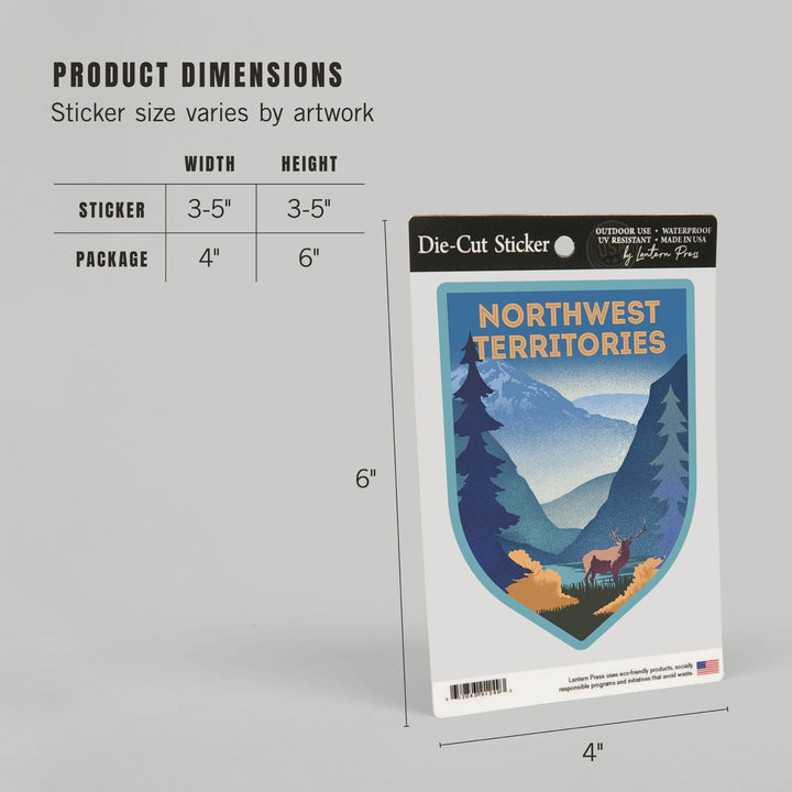 Northwest Territories, Lithograph, Elk and Mountains Scene, Contour, Vinyl Sticker Sticker Lantern Press 