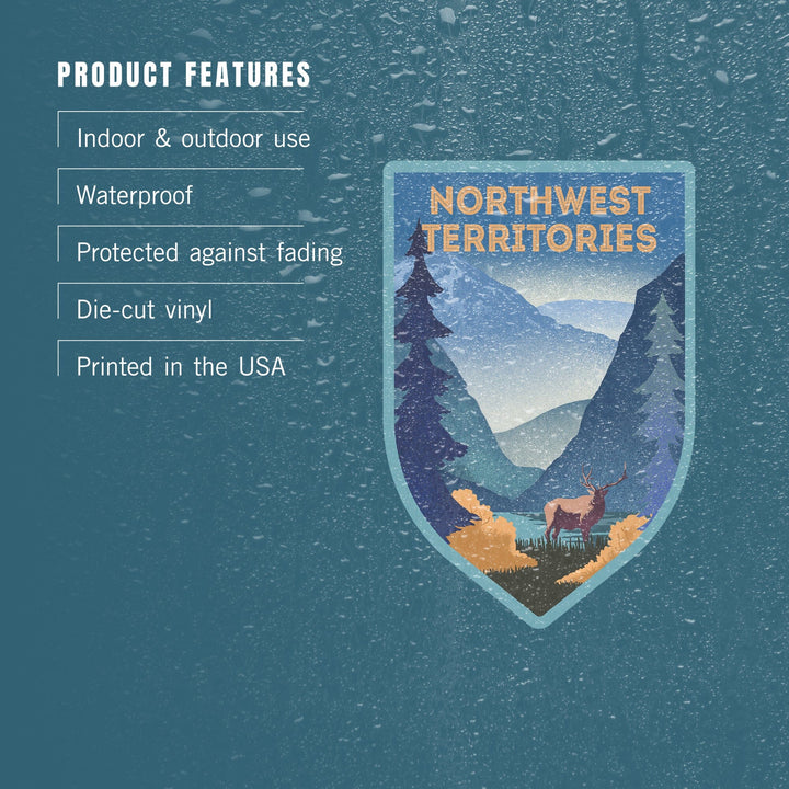 Northwest Territories, Lithograph, Elk and Mountains Scene, Contour, Vinyl Sticker Sticker Lantern Press 