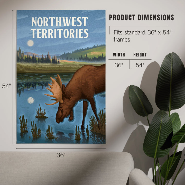 Northwest Territories, Lithograph, Reflection Pond and Bull Moose, Art & Giclee Prints Art Lantern Press 