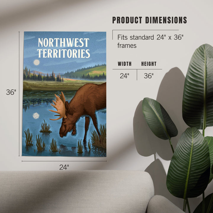 Northwest Territories, Lithograph, Reflection Pond and Bull Moose, Art & Giclee Prints Art Lantern Press 