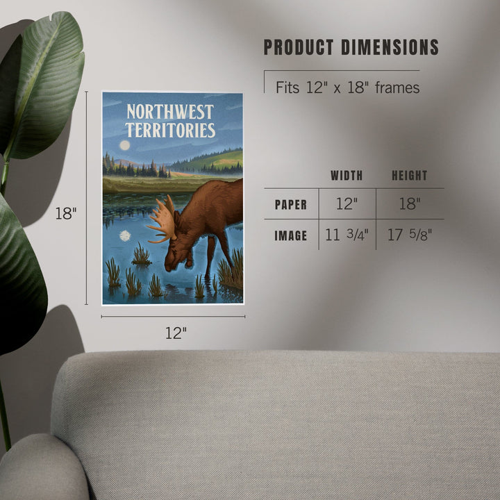 Northwest Territories, Lithograph, Reflection Pond and Bull Moose, Art & Giclee Prints Art Lantern Press 