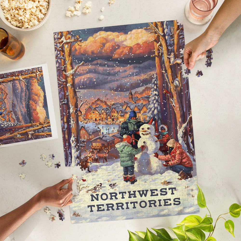 Northwest Territories, Merry and Bright, Vintage Snowman, Jigsaw Puzzle Puzzle Lantern Press 