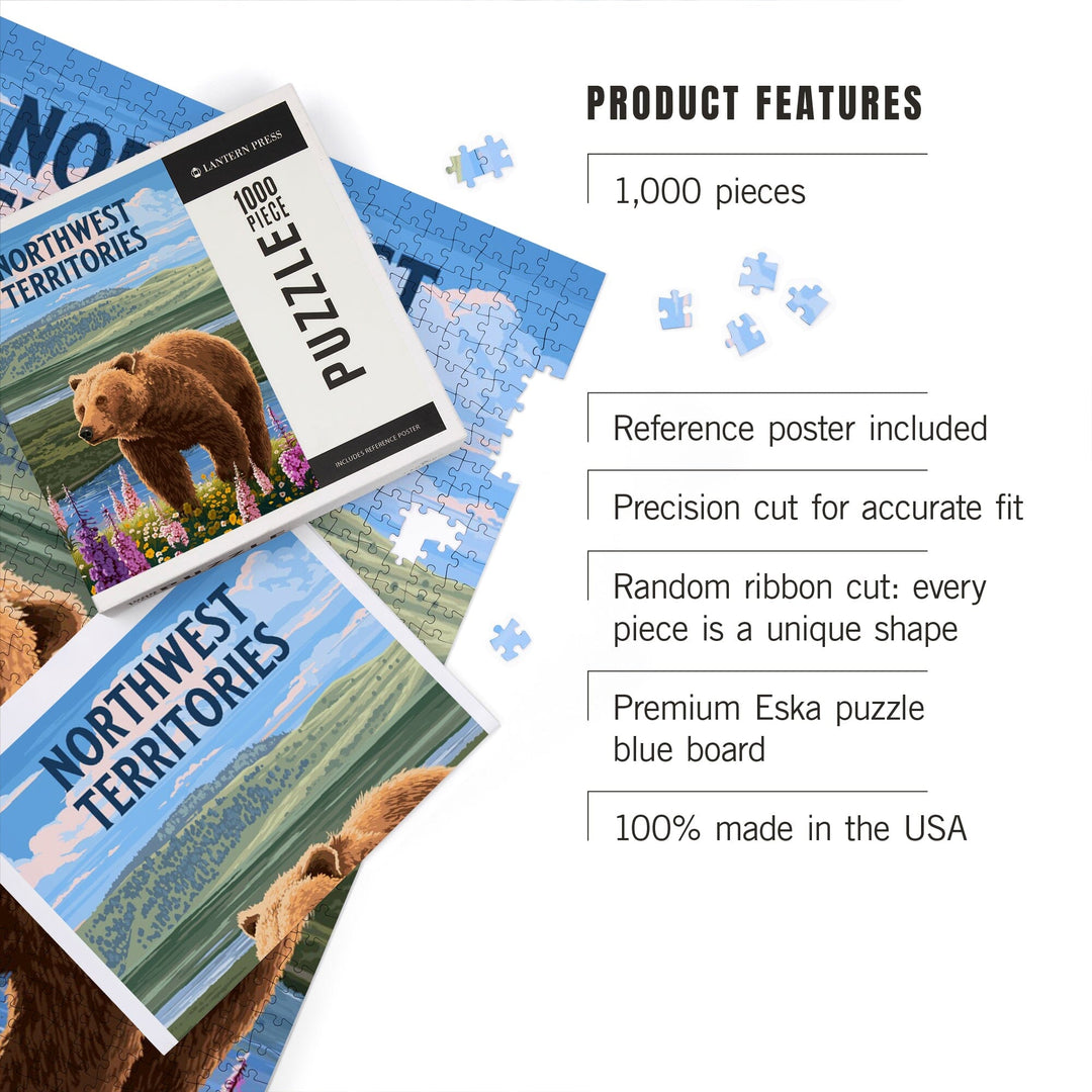 Northwest Territories, Painterly, Grizzly Bear in Meadow, Jigsaw Puzzle Puzzle Lantern Press 