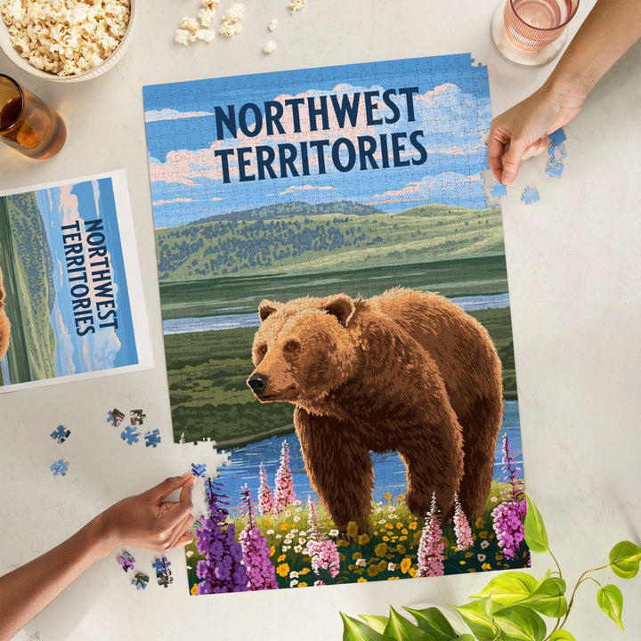 Northwest Territories, Painterly, Grizzly Bear in Meadow, Jigsaw Puzzle Puzzle Lantern Press 