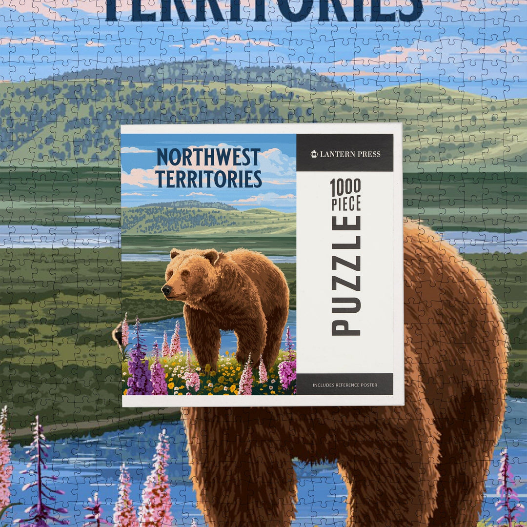 Northwest Territories, Painterly, Grizzly Bear in Meadow, Jigsaw Puzzle Puzzle Lantern Press 