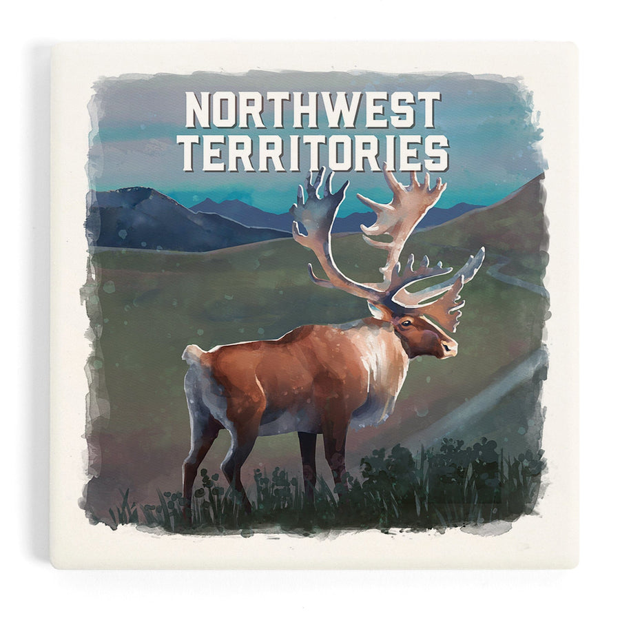 Northwest Territories, Watercolor Study, Caribou, Coasters Coasters Lantern Press 