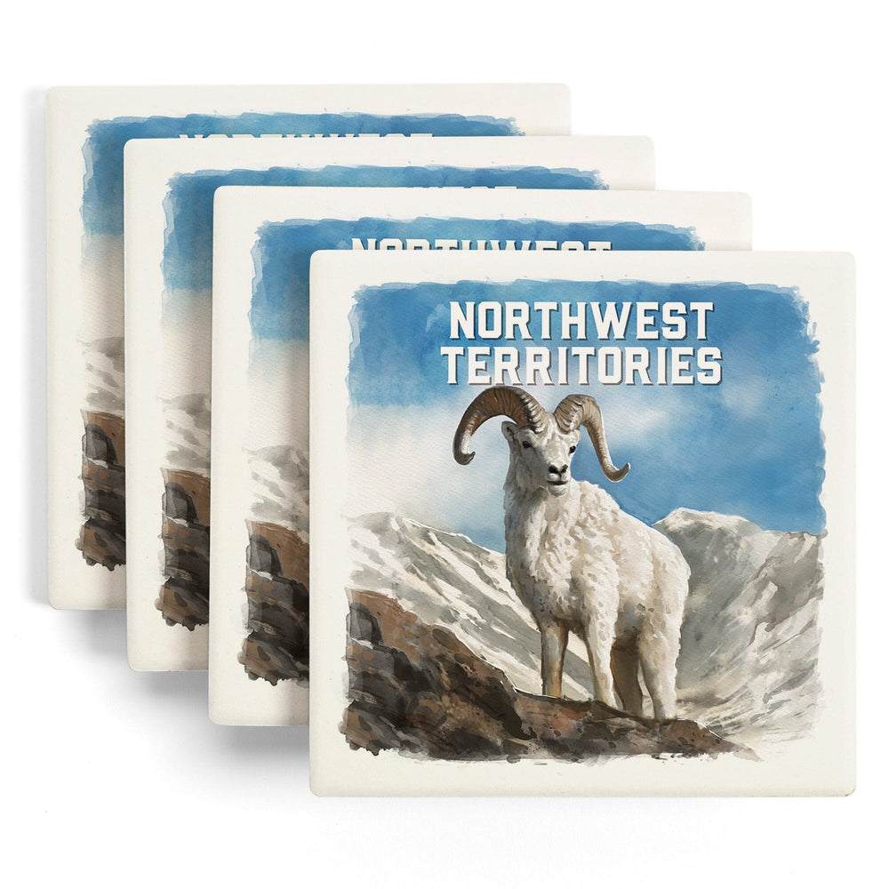 Northwest Territories, Watercolor Study, Dall Sheep, Coasters Coasters Lantern Press 