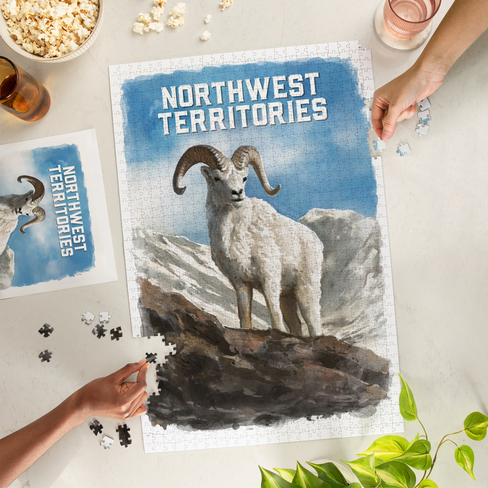 Northwest Territories, Watercolor Study, Dall Sheep, Jigsaw Puzzle Puzzle Lantern Press 