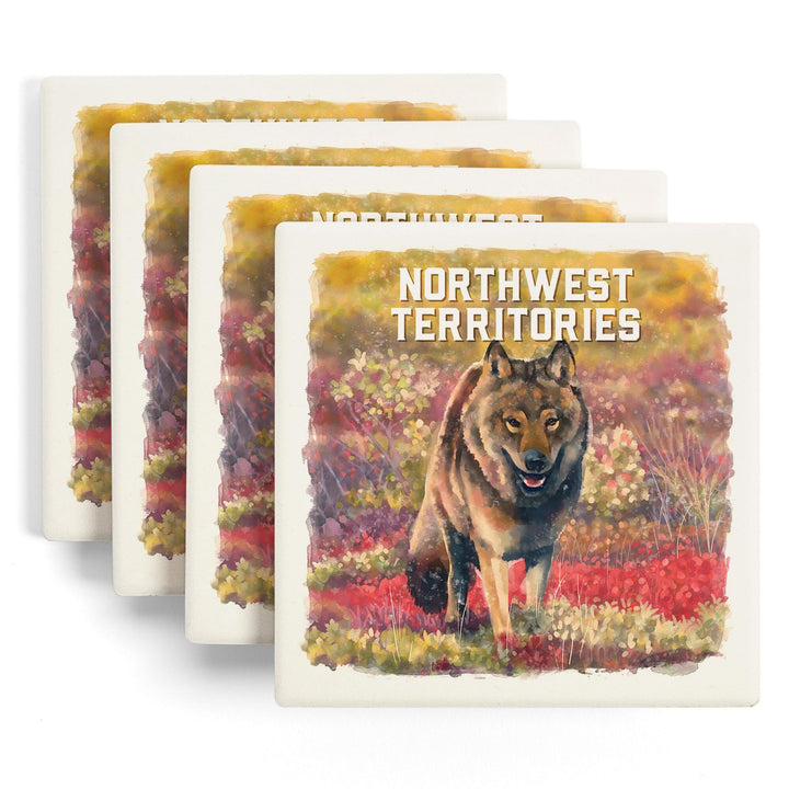 Northwest Territories, Watercolor Study, Gray Wolf, Coasters Coasters Lantern Press 