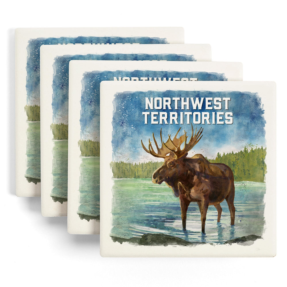 Northwest Territories, Watercolor Study, Moose, Coasters Coasters Lantern Press 