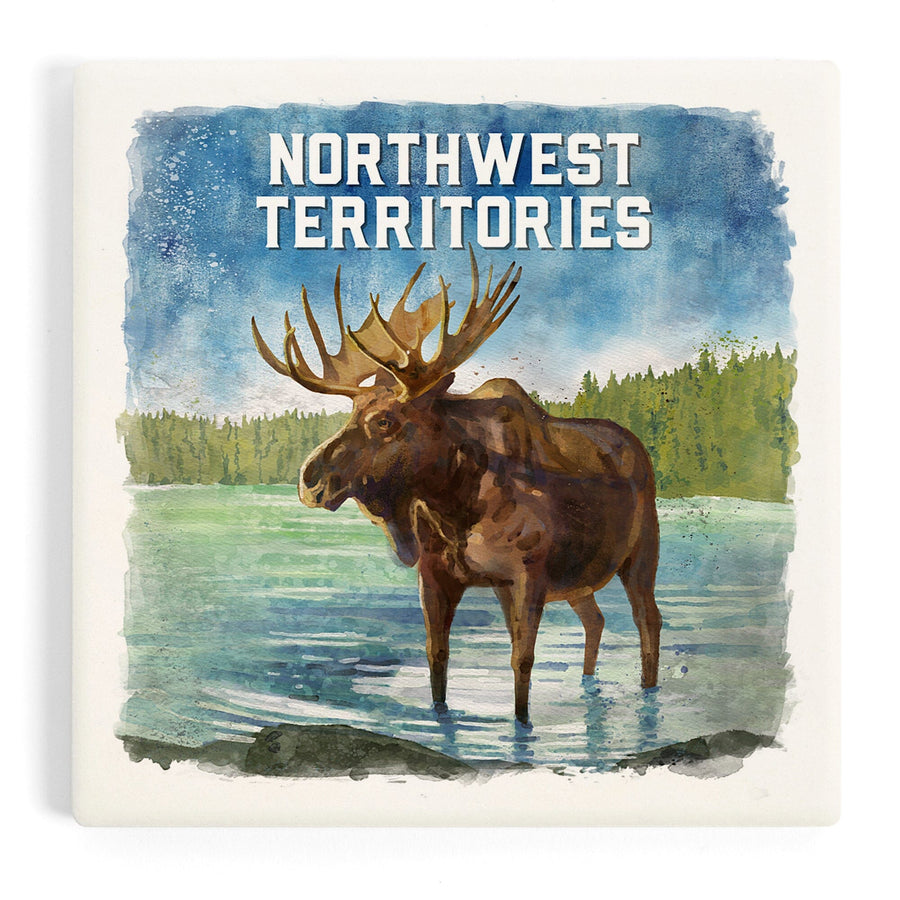 Northwest Territories, Watercolor Study, Moose, Coasters Coasters Lantern Press 