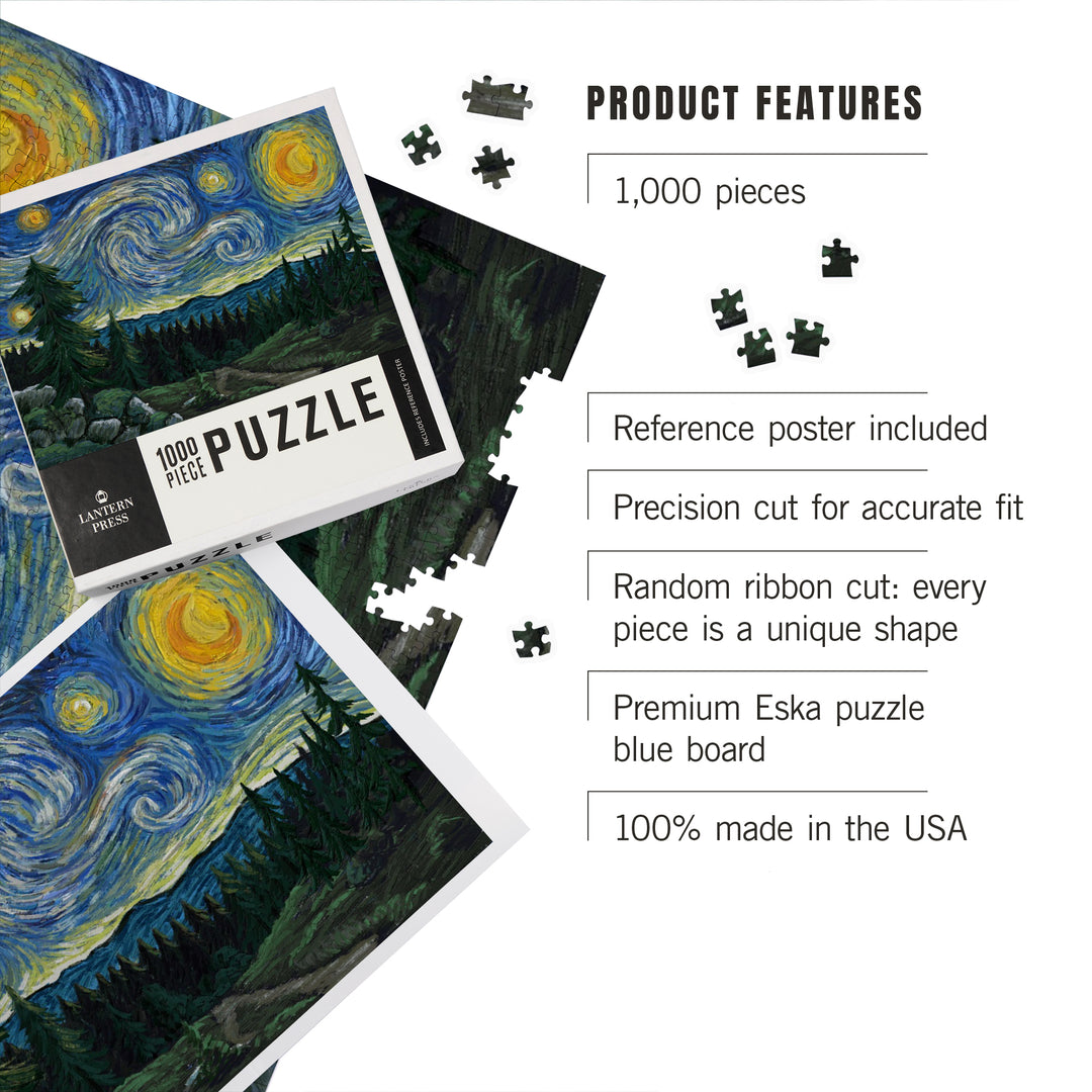Northwest, Van Gogh Starry Night, Jigsaw Puzzle Puzzle Lantern Press 